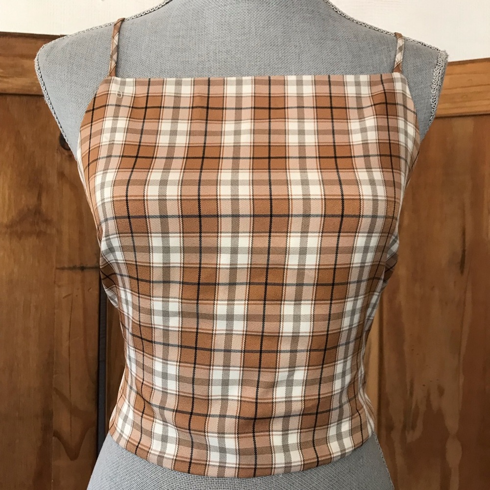 Plaid Square-Neck Cami Plaid Top